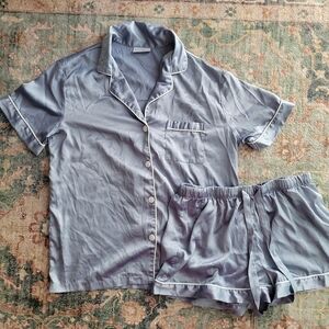 Dusty Blue Satin/Silky Pajama Set